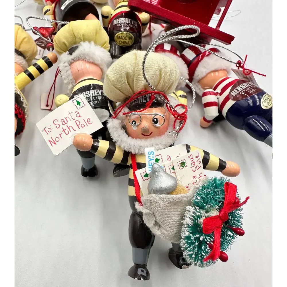 Vintage Kurt Adler Hershey’s Christmas Wood Ornaments 10pc Mr. & Mrs. Elf #2